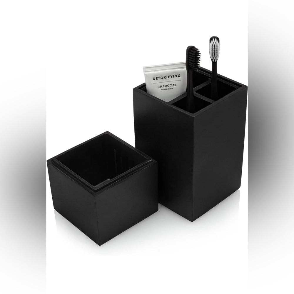 Matte Black Toothbrush Holder with Lid, Toothpaste & Toothbrush Organizer